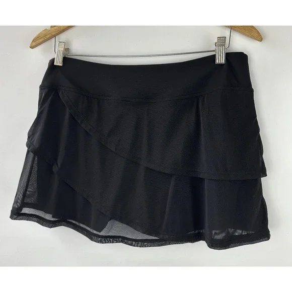 NWT Coco Reef Castaway Black Illusion-Overlay Mesh Layer Swim Skirt Shorts Large - Picture 8 of 10